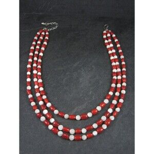 Vintage Coral Mother of Pearl 3 Strand Necklace Desert Rose Trading